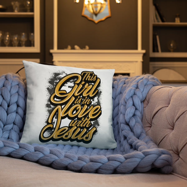 This Girl Is In Love With Jesus Gold Pillow